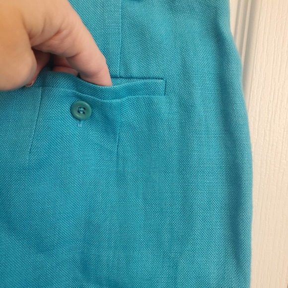 🎯Vintage Talbots Turquoise Irish Linen High Rise Pleated Front Wide Leg Pant 12 - Picture 11 of 16